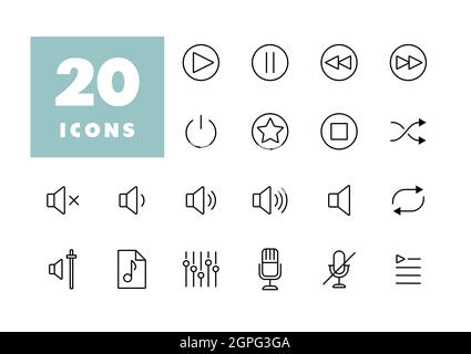 Flache Vektorsymbole für die Multimedia-Benutzeroberfläche eingestellt Stock Vektor