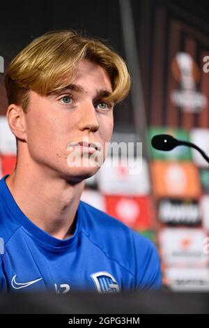 Kristian Thorstvedt von Genk, abgebildet während einer Pressekonferenz des belgischen Fußballteams KRC Genk, Mittwoch, 29. September 2021, in Genk, vor morgen Stockfoto