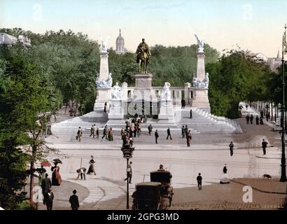 Photochromdruck d. Photoglob Zürich: 8205 P.Z. Breslau Kaiser Wilhelm Denkmal um 1900. Das von dem Bildhauer Christian Behrens geschaffene Reiterstandbild in der vom Architekten Hugo Licht entworfenen Denkmalanlage wurde im September 1896 in Anwesenheit des Kaiserspaares enthüllt. Stockfoto