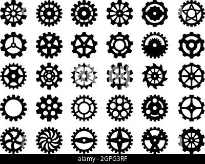 Zahnradkollektion. Abstrakte mechanische Räder für die Maschinenindustrie Reparatur Teile Runde Zahnräder Vektor Sammlung isoliert Stock Vektor