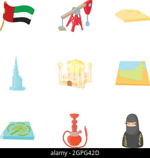 Tourismus in VAE Icons Set, Cartoon-Stil Stock Vektor