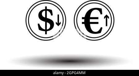 Symbol „Fallender Dollar Und Aufwachsen Der Euro-Münzen“ Stock Vektor