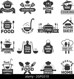 Abzeichen für hausgemachte Speisen. Küche Kochen Symbole Vektor-Illustrationen Stock Vektor