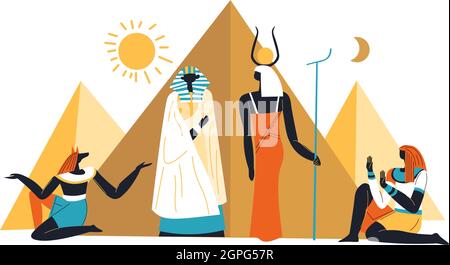 Ägyptische Pyramiden, Sonne und alten Gottheiten Vektor Stock Vektor