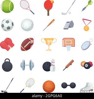 Fitnessgeräte. Sportbälle Schläger Erholung Fitness-Tools für Übungen Vektor-Illustrationen Stock Vektor