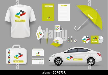 Geschäftsidentitätselemente. Corporate Branding Souvenir Schreibwaren Bürowerkzeuge Vektor Sammlung Stock Vektor