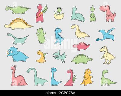 Lustige Dinosaurier. Alte wütende Tiere wilde Dinosaurier Drachen Reptilien Vektor-Illustrationen Stock Vektor