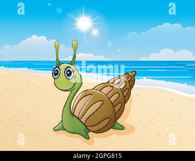 Niedliche Schnecke Cartoon am Strand Stock Vektor