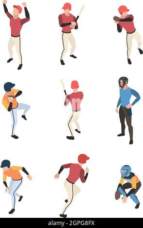 Baseballisometrisch. Sport Spiel Team Menschen in Aktion stellt Laufen stehend Baseballkrug Vektor Illustration Stock Vektor