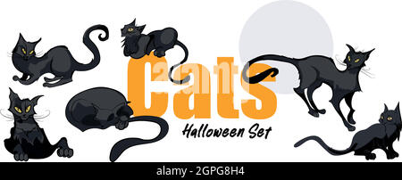 Set Katzen Konzept handgezeichnete Illustration halloween Stock Vektor