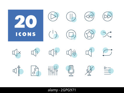 Flache Vektorsymbole für die Multimedia-Benutzeroberfläche eingestellt Stock Vektor