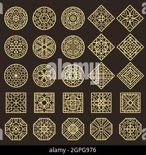 Traditionelles koreanisches Ornament. Asiatische Dekoration geometrische authentische Formen für Tattoo-Muster Vektor-Designs Stock Vektor