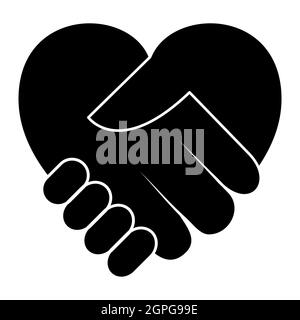 Handshake-Symbol. Konzept des Charity Day. Schwarze Silhouette auf Weiß isoliert. Stock Vektor