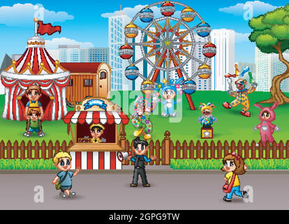 Vektor-Illustration der Familie im Vergnügungspark Stock Vektor