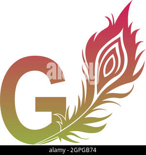 Buchstabe G mit Feder-Logo-Symbol-Design-Vektor Stock Vektor
