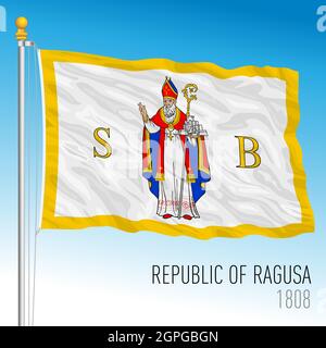 Historische Flagge der Republik Ragusa, Dubrovnik, Kroatien, 1808, Vektorgrafik Stock Vektor