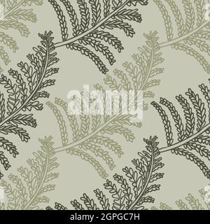 Vektor-Muster für botanische Farnwedel im Retro-Stil. Nahtloses, ökologisches Vintage-Laub für den gesamten Druck. Von Hand gezeichnete, verzierte Waldblattkulisse. Stock Vektor