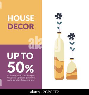 Bis zu 50 % Rabatt auf das Promo-Banner für die Hausgestaltung Stock Vektor