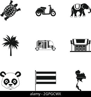 Urlaub in Thailand Icons Set, einfachen Stil Stock Vektor