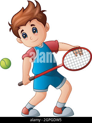 Zeichentrickfilm Junge spielt Tennis Stock Vektor