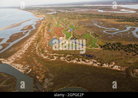 Luftaufnahme des Ocean Course Golf Resort am östlichen Ende der Kiawah Island, South Carolina. Stockfoto