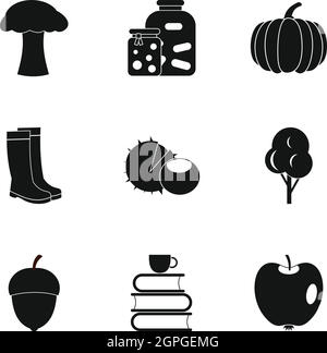 Herbstliches Wetter Icons Set, einfachen Stil Stock Vektor
