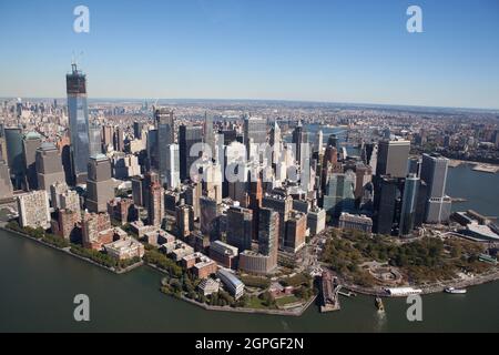 Hubschrauberrundflug über Manhattan Island, New York USA Stockfoto