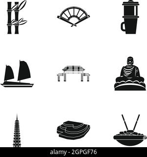 Vietnam Icons Set, einfachen Stil Stock Vektor