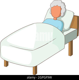 Alte Frau im Bett-Symbol, Cartoon-Stil Stock Vektor