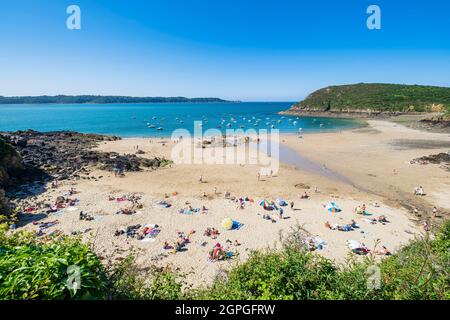 Frankreich, Cotes d'Armor, Saint-Cast-le-Guildo, Strand La Fresnaye entlang des Wanderweges GR 34 oder des Zollweges Stockfoto