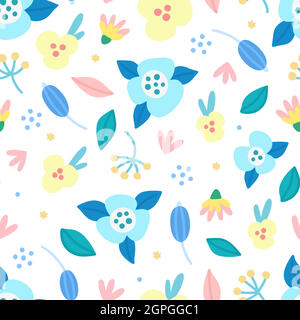 Nahtloses Blumenmuster. Von Hand gezeichnete schöne Blumen. Farbenfrohe, sich wiederholende Hintergrundfarbe mit Blüten. Design für Tapeten, Textilien, Geschenkpapier, Notizbuch, Kopfzeile. Vektorgrafik, eps10 Stock Vektor