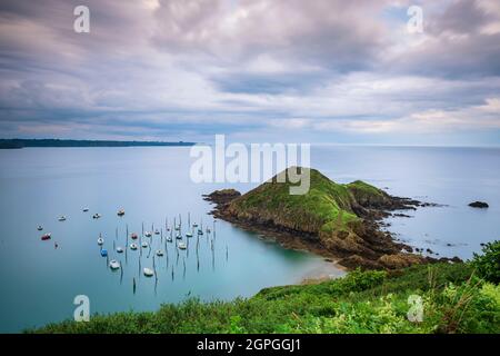 Frankreich, Cotes d'Armor, Plouha, der Pfahlhafen von Gwin Zegal entlang des Wanderweges GR 34 Stockfoto