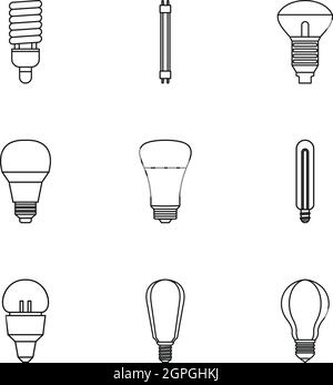 Lampe Icons Set, Umriss-Stil Stock Vektor