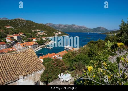 Kroatien, Dalmatien, die Inseln der Elaphiten, die Insel Sipan, der Hafen von Sumurad Stockfoto