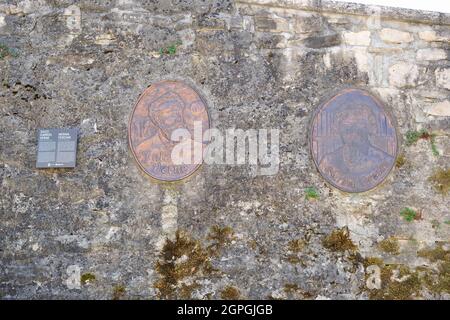 Gravur Kroatien, Istrien, Pazin, Jules Verne und Nerina Feresini Stockfoto