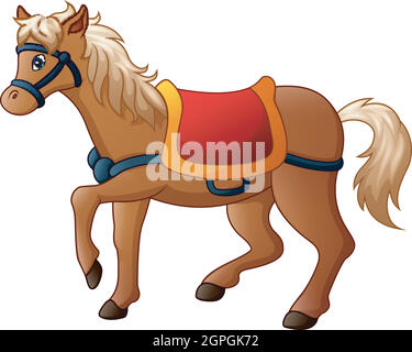 Vektor-Illustration von Cartoon Pferd mit Sattel Stock Vektor