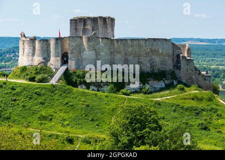 Frankreich, Eure, Les Andelys, Schloss Gaillard aus dem 12. Jahrhundert, Schloss von Richard Löwenherz Stockfoto