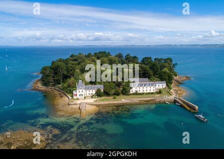 Frankreich, Finistère (29), Cornouaille, Douarnenez, Tristan Island at Tréboul (Luftaufnahme) Stockfoto