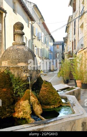 Frankreich, Vaucluse, Saint Didier, Kirchplatz (Place de l'Eglise), Brunnen von 1685 Stockfoto