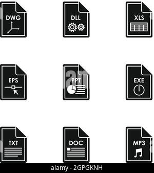 Dateien Icons Set, einfachen Stil Stock Vektor