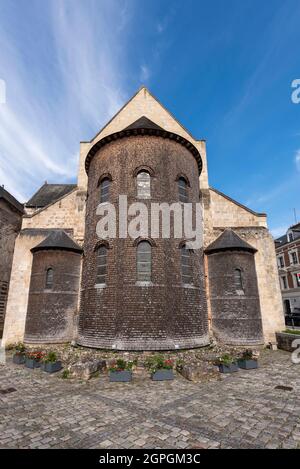 Frankreich, Eure, Bernay, Holzseite der Abtei Notre Dame Stockfoto