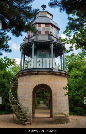 Frankreich, Eure, Sainte opportune du Bosc, Schloss und Schlachtfeld-Garten von Dekorator Jacques Garcia, Leuchtturm Stockfoto