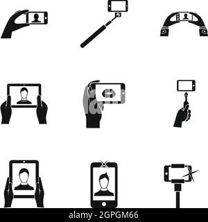 Selfie Icons Set, einfachen Stil Stock Vektor