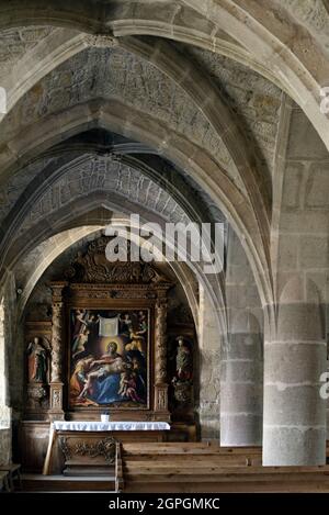 Frankreich, Doubs, Le Bizot, Saint Georges Kirche aus dem 14. Jahrhundert, im 18. Jahrhundert wiederaufgebaut, Seitenschiff, Altar des Heiligen Kruzifixes, Gemälde aus dem 17. Jahrhundert Stockfoto