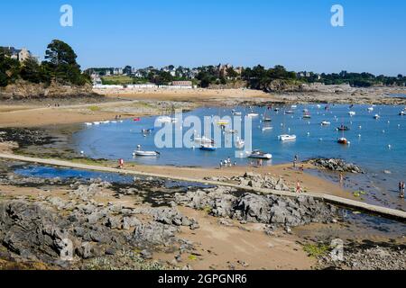 Frankreich, Ille et Vilaine, Smaragdküste, Saint-Briac-sur-Mer, Strand von La Petite Salinette bei Ebbe Stockfoto