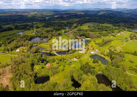 Frankreich, Haute Saone, Thousand Ponds Plateau (Plateau des Mille étangs), Les Grilloux Plateau (Luftaufnahme) Stockfoto