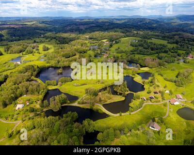 Frankreich, Haute Saone, Thousand Ponds Plateau (Plateau des Mille étangs), Les Grilloux Plateau (Luftaufnahme) Stockfoto