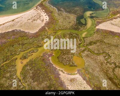 Portugal, Algarve, Faro, Insel oder ilha do Farol, ilha da Culatra (Luftaufnahme) Stockfoto