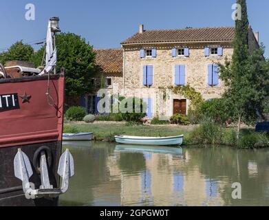 Frankreich, Aude, Ginestas, Le Somail, der Canal du Midi, der von der UNESCO zum Weltkulturerbe erklärt wurde Stockfoto