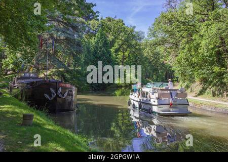 Frankreich, Haute-Garonne, Aude, Montferrand, Canal du Midi, Am Seuil de Naurouze, das von der UNESCO zum Weltkulturerbe erklärt wurde, an der Wasserscheide zwischen Atlantik und Mittelmeer gelegen, ist es der höchste Punkt des Canal du Midi 189 Meter über dem Meeresspiegel Stockfoto